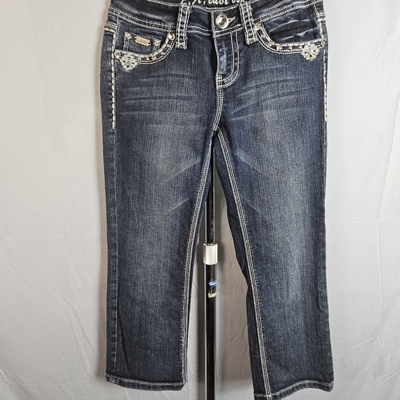 L a idol rhinestone studded bling capri jeans size 3 - Picture 7 of 15